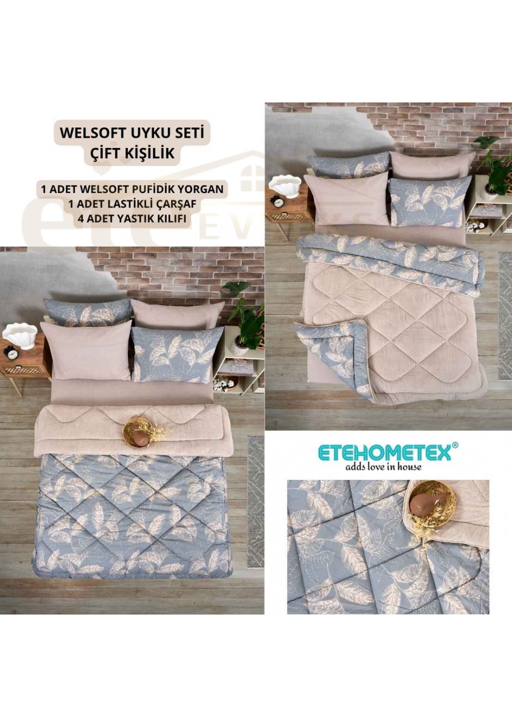 ETE HOMETEX ÇİFT KİŞİLİK WELSOFT UYKU SETİ ARİNA BEJ 8696474231976